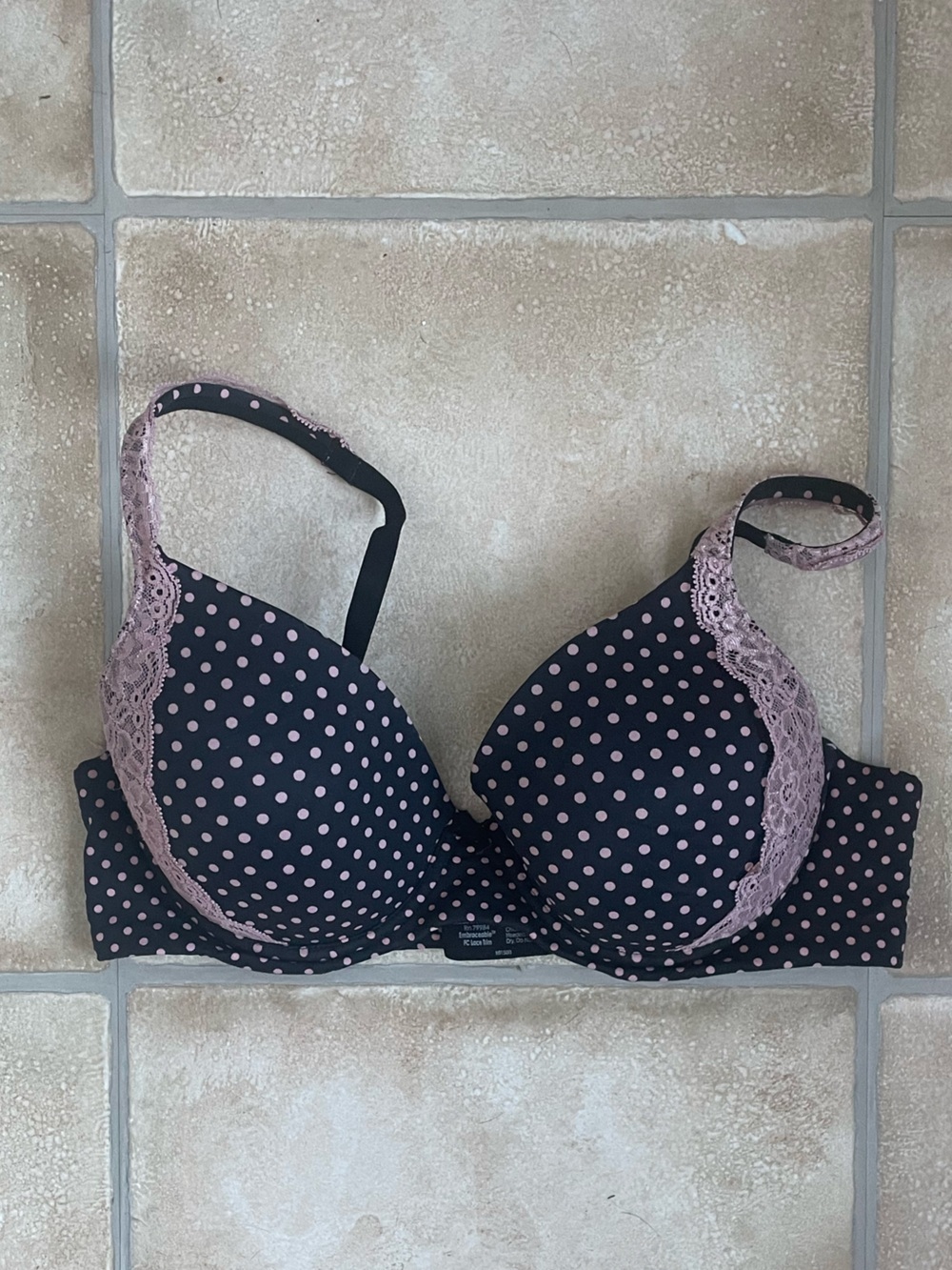 Soma black/pink polka dot full coverage lace detail push up bra Size 36C
